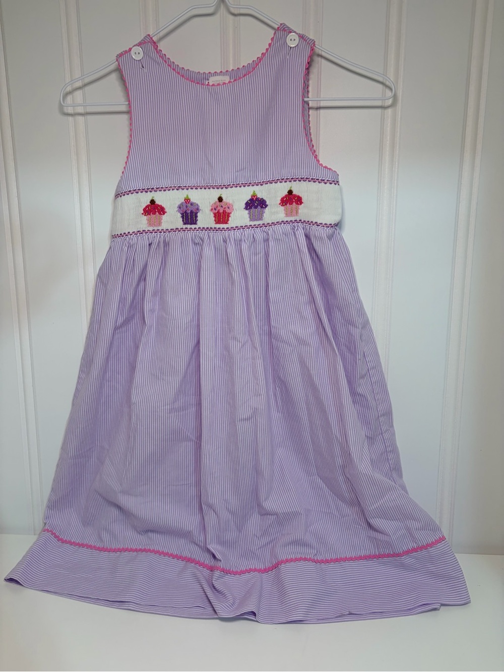Girls Lavender Cupcake Smocked Summer Dress